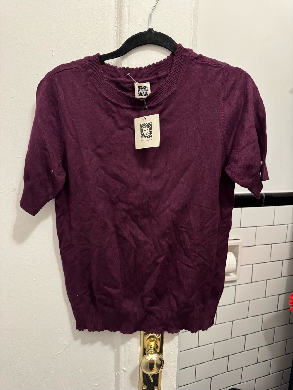 NWT Anne Klein Short-Sleeve Sweater in Plum
